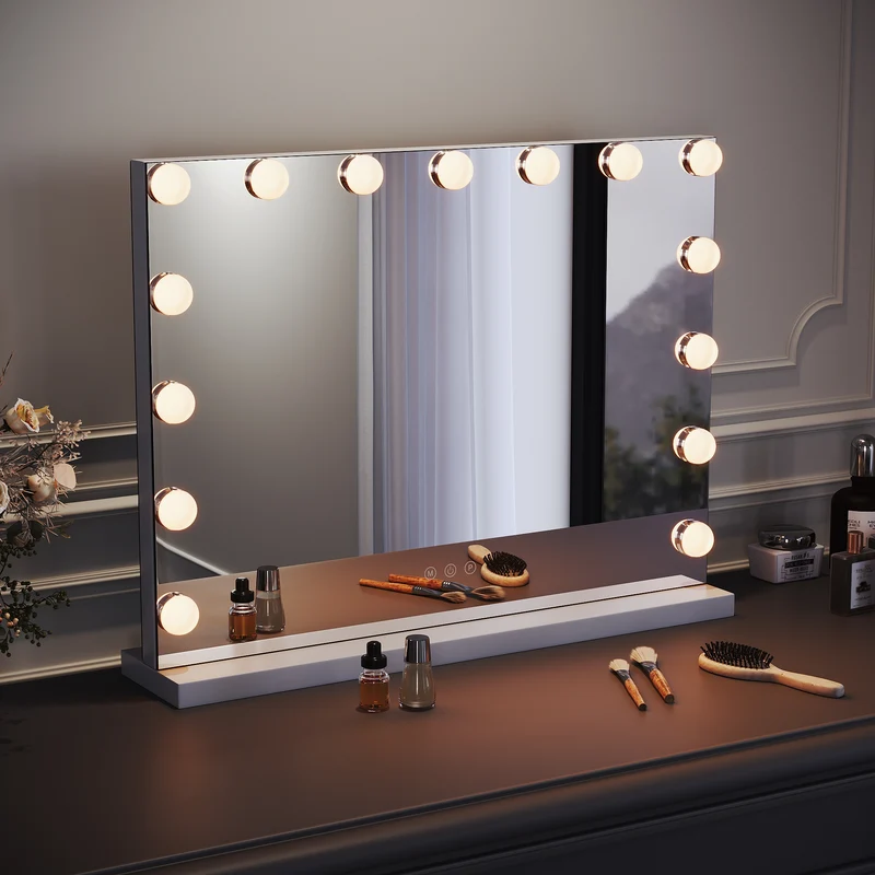 SIRHONA Armoire à Miroir LED Maquillage Lumineux Miroir Maquillage Hollywood avec15 Ampoules 3 Couleurs Lumières Ajustables 58x45.5 cm