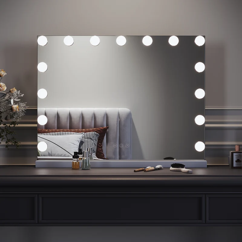 SIRHONA Armoire à Miroir LED Maquillage Lumineux Miroir Maquillage Hollywood avec15 Ampoules 3 Couleurs Lumières Ajustables 58x45.5 cm
