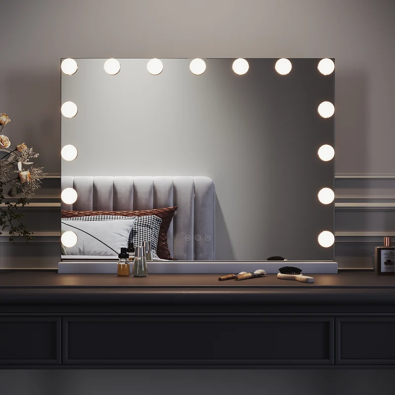 SIRHONA Armoire à Miroir LED Maquillage Lumineux Miroir Maquillage Hollywood avec15 Ampoules 3 Couleurs Lumières Ajustables 58x45.5 cm