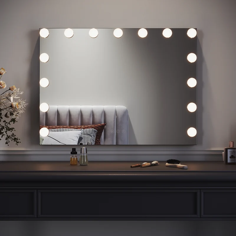 SIRHONA Armoire à Miroir LED Maquillage Lumineux Miroir Maquillage Hollywood avec15 Ampoules 3 Couleurs Lumières Ajustables 58x45.5 cm