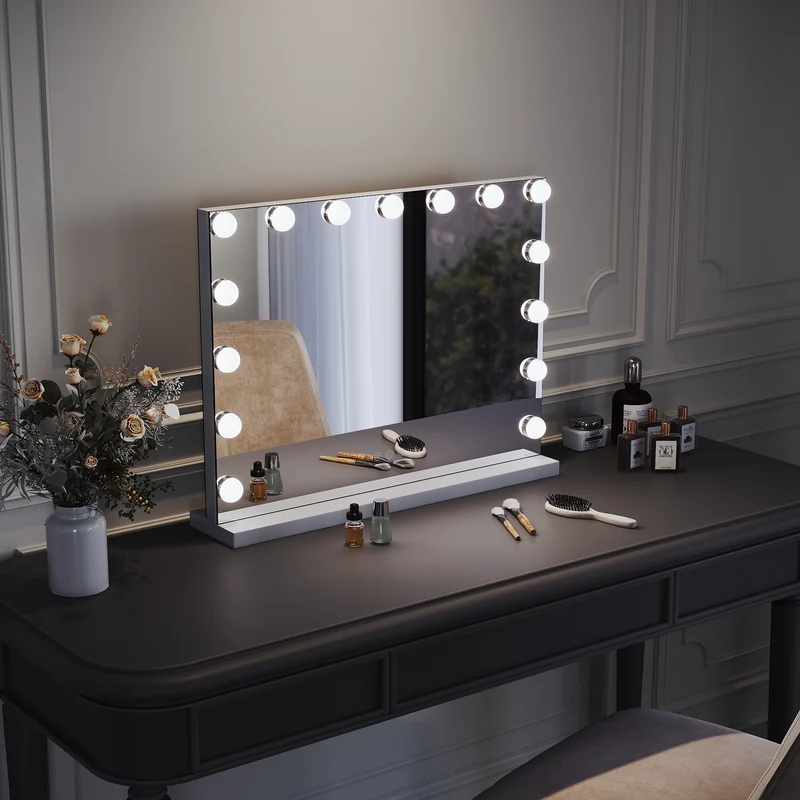 SIRHONA Armoire à Miroir LED Maquillage Lumineux Miroir Maquillage Hollywood avec15 Ampoules 3 Couleurs Lumières Ajustables 58x45.5 cm