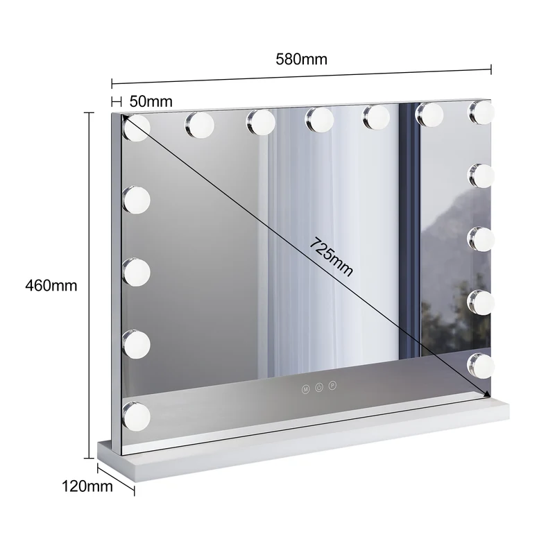 SIRHONA Armoire à Miroir LED Maquillage Lumineux Miroir Maquillage Hollywood avec15 Ampoules 3 Couleurs Lumières Ajustables 58x45.5 cm