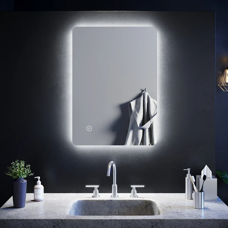 SIRHONA Miroir led Miroir de salle de bains avec éclairage LED Miroir Cosmétiques Mural Lumière Illumination avec Commande par Effleurement 70x50 CM