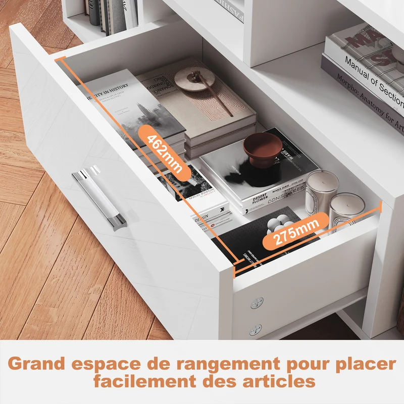 Table basse avec tiroirs de rangement et éclairage LED réglable Disponible en 12 couleurs Blanc 55 x 100 x 40 cm