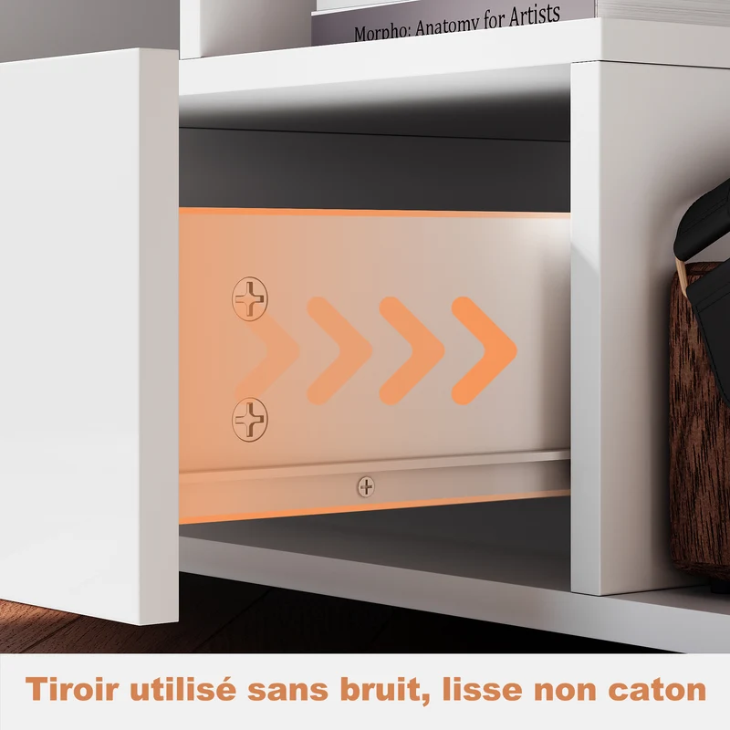 Table basse avec tiroirs de rangement et éclairage LED réglable Disponible en 12 couleurs Blanc 55 x 100 x 40 cm