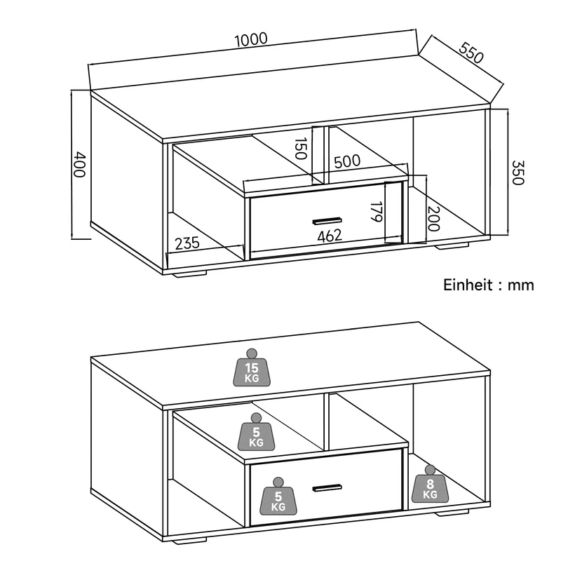 Table basse avec tiroirs de rangement et éclairage LED réglable Disponible en 12 couleurs Blanc 55 x 100 x 40 cm