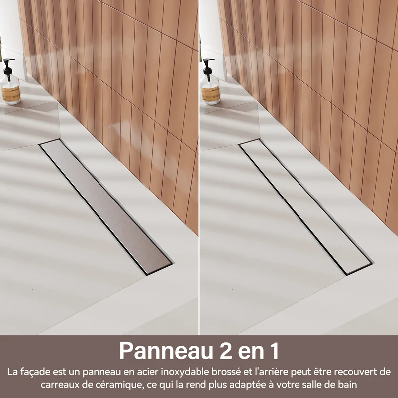 Paroi de douche Accessoires Drain de sol à l'italienne Double face Acier inoxydable 304 brossé Tailles disponibles 40-80 cm
