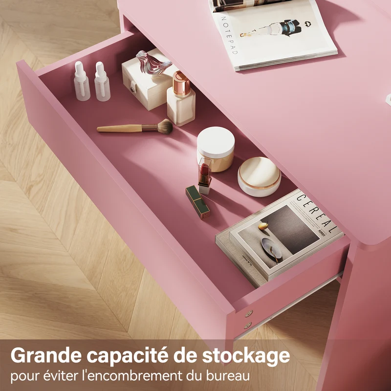 SIRHONA Coiffeuse avec Miroir, Table de maquillage avec 1 tiroir et 3 Compartiments Ouverts, Table de vanité, Style Moderne, poudré + 10 Ampoules LED (3 couleurs)