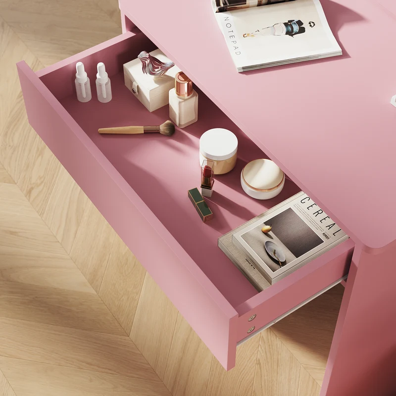 SIRHONA Coiffeuse avec Miroir, Table de maquillage avec 1 tiroir et 3 Compartiments Ouverts, Table de vanité, Style Moderne, poudré + 10 Ampoules LED (3 couleurs)