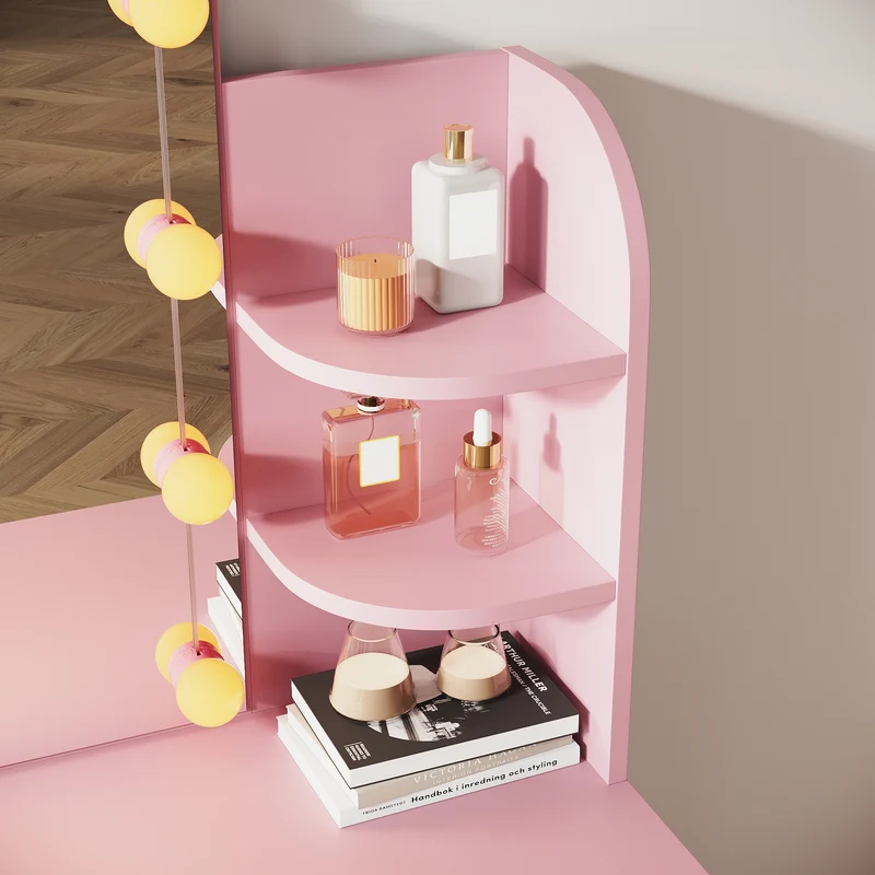 SIRHONA Coiffeuse avec Miroir, Table de maquillage avec 1 tiroir et 3 Compartiments Ouverts, Table de vanité, Style Moderne, poudré + 10 Ampoules LED (3 couleurs)