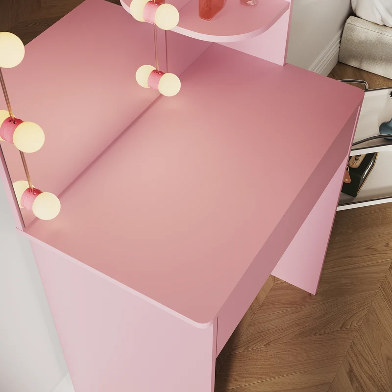SIRHONA Coiffeuse avec Miroir, Table de maquillage avec 1 tiroir et 3 Compartiments Ouverts, Table de vanité, Style Moderne, poudré + 10 Ampoules LED (3 couleurs)