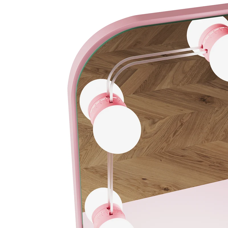 SIRHONA Coiffeuse avec Miroir, Table de maquillage avec 1 tiroir et 3 Compartiments Ouverts, Table de vanité, Style Moderne, poudré + 10 Ampoules LED (3 couleurs)