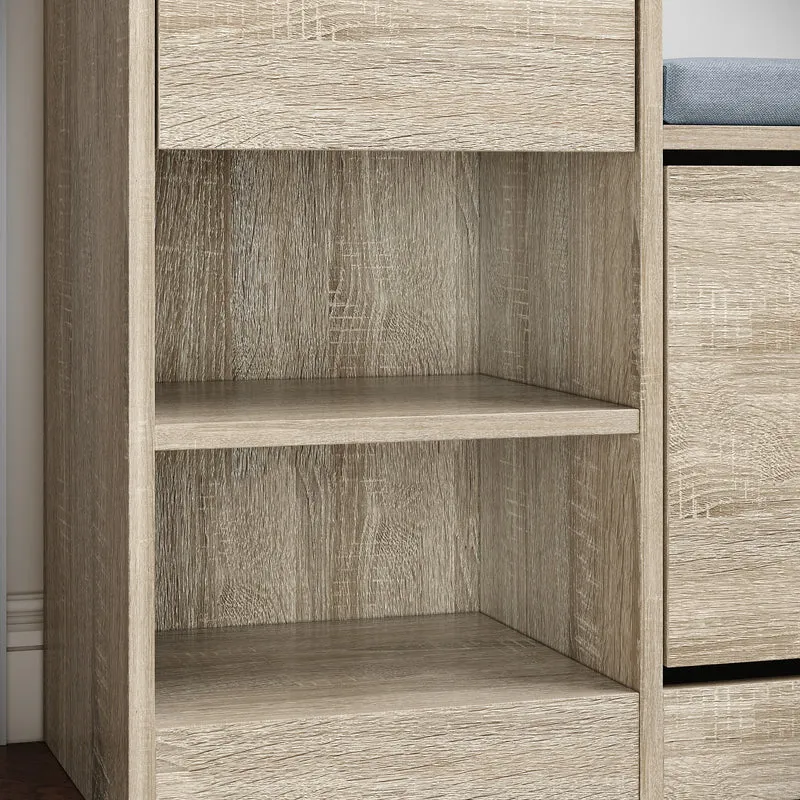 SIRHONA Banc à chaussures avec sièges, Deux compartiments ouverts, avec 1 abattant, avec tiroir, Petite armoire à chaussures 94.5x30x57cm