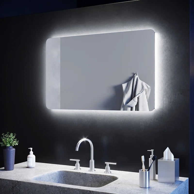 SIRHONA 80x50cm Miroir à LED Miroir de Salle de Bains avec éclairage Anti-buée Mirror Murale avec Interrupteur Tactile