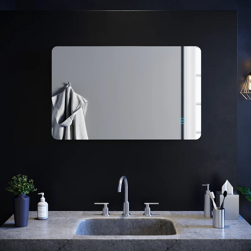 SIRHONA 80x50cm Miroir à LED Miroir de Salle de Bains avec éclairage Anti-buée Mirror Murale avec Interrupteur Tactile