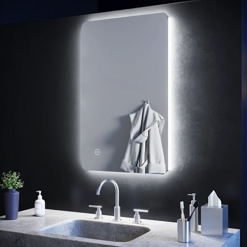 SIRHONA 80x50cm Miroir à LED Miroir de Salle de Bains avec éclairage Anti-buée Mirror Murale avec Interrupteur Tactile