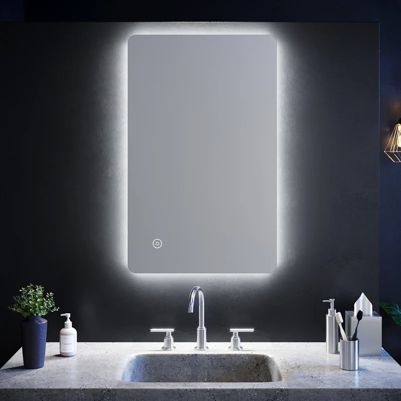 SIRHONA 80x50cm Miroir à LED Miroir de Salle de Bains avec éclairage Anti-buée Mirror Murale avec Interrupteur Tactile