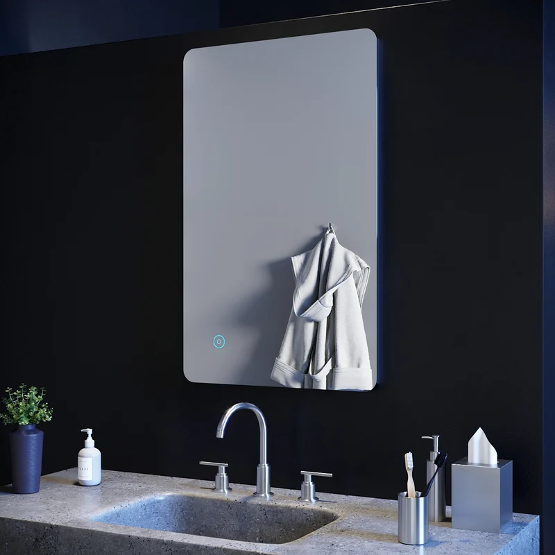 SIRHONA 80x50cm Miroir à LED Miroir de Salle de Bains avec éclairage Anti-buée Mirror Murale avec Interrupteur Tactile