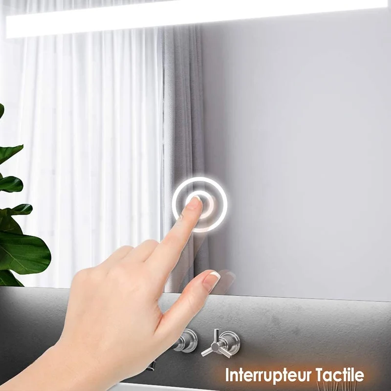 SIRHONA 80x50cm Miroir à LED Miroir de Salle de Bains avec éclairage Anti-buée Mirror Murale avec Interrupteur Tactile