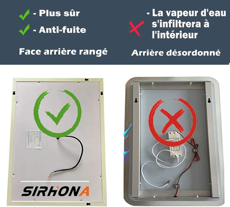 SIRHONA 80x50cm Miroir à LED Miroir de Salle de Bains avec éclairage Anti-buée Mirror Murale avec Interrupteur Tactile