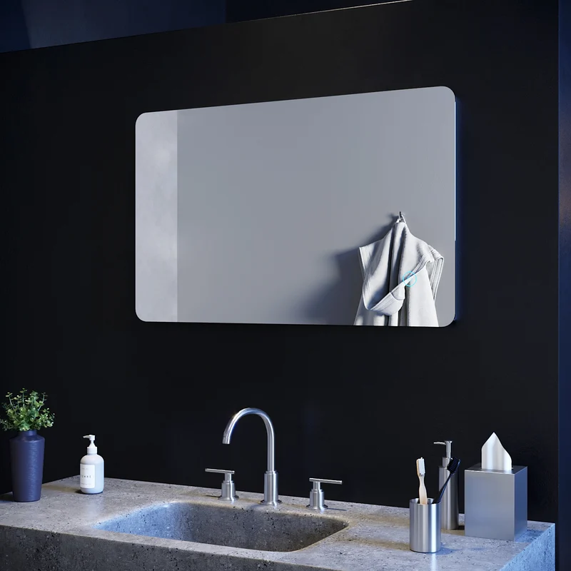 SIRHONA 80x50cm Miroir à LED Miroir de Salle de Bains avec éclairage Anti-buée Mirror Murale avec Interrupteur Tactile