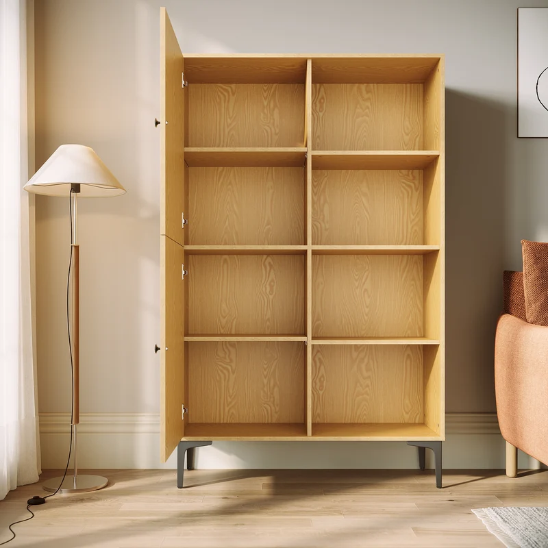 SIRHONA Vitrine de style moderne Semi-ouverte Bibliothèque à 8 compartiments salon Étagère de Rangement Meubles couleur bois 100x35x160 cm