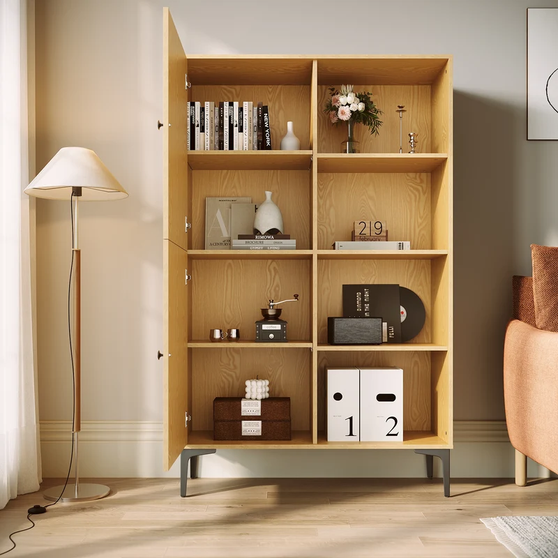 SIRHONA Vitrine de style moderne Semi-ouverte Bibliothèque à 8 compartiments salon Étagère de Rangement Meubles couleur bois 100x35x160 cm