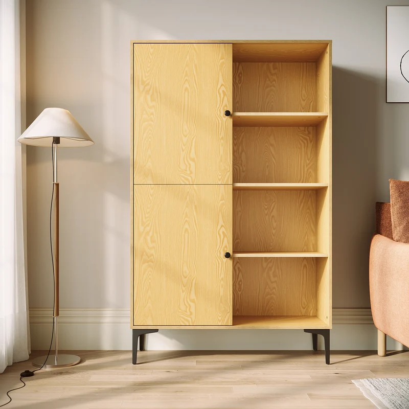 SIRHONA Vitrine de style moderne Semi-ouverte Bibliothèque à 8 compartiments salon Étagère de Rangement Meubles couleur bois 100x35x160 cm