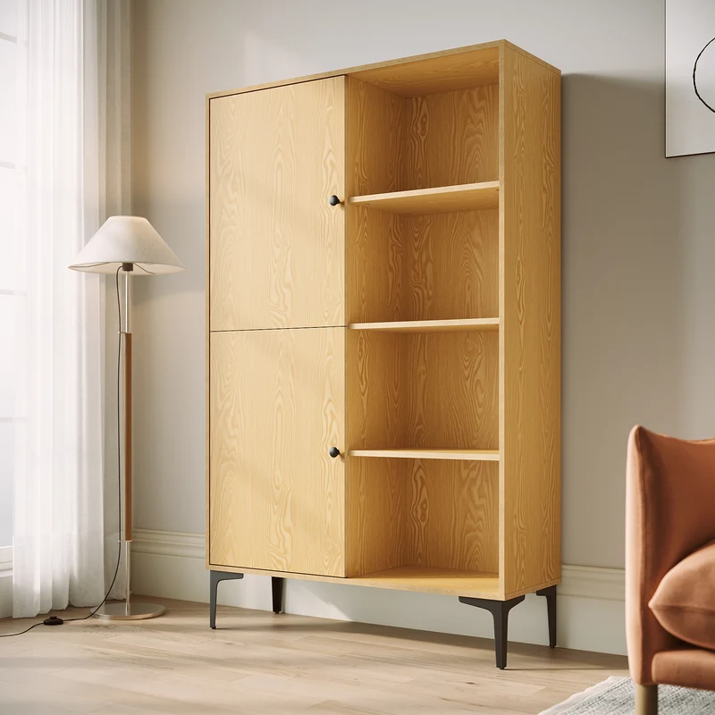 SIRHONA Vitrine de style moderne Semi-ouverte Bibliothèque à 8 compartiments salon Étagère de Rangement Meubles couleur bois 100x35x160 cm