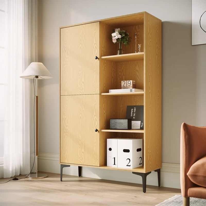 SIRHONA Vitrine de style moderne Semi-ouverte Bibliothèque à 8 compartiments salon Étagère de Rangement Meubles couleur bois 100x35x160 cm