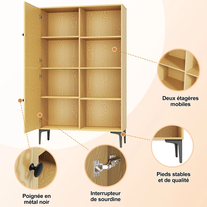 SIRHONA Vitrine de style moderne Semi-ouverte Bibliothèque à 8 compartiments salon Étagère de Rangement Meubles couleur bois 100x35x160 cm
