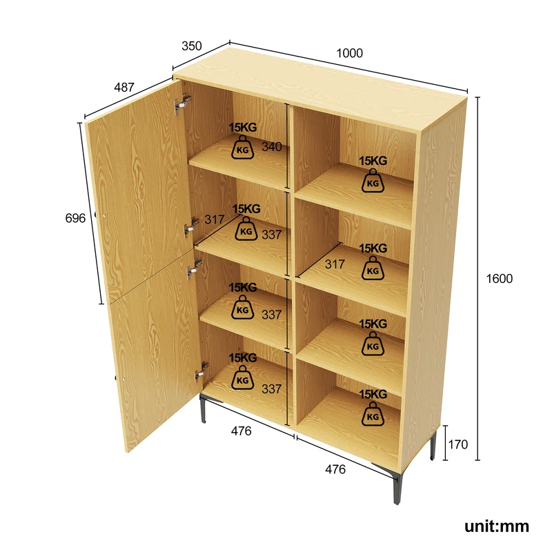 SIRHONA Vitrine de style moderne Semi-ouverte Bibliothèque à 8 compartiments salon Étagère de Rangement Meubles couleur bois 100x35x160 cm