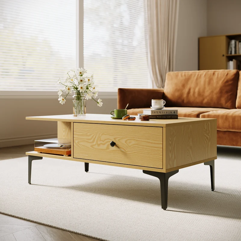 SIRHONA Table basse fixe avec tiroir Table de salon Sturdy and Sturdy Construction Meubles couleur bois, 100x55x40 cm