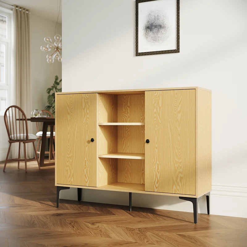 SIRHONA Buffet de salle à manger à 2 portes armoire de rangement Style moderne Meubles couleur bois, 120 x 35 x 93 cm