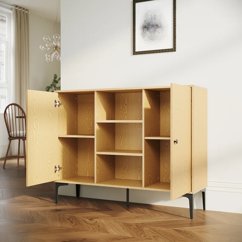 SIRHONA Buffet de salle à manger à 2 portes armoire de rangement Style moderne Meubles couleur bois, 120 x 35 x 93 cm