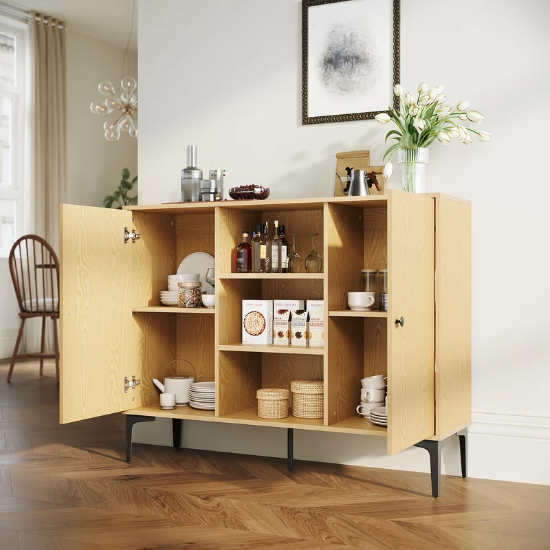 SIRHONA Buffet de salle à manger à 2 portes armoire de rangement Style moderne Meubles couleur bois, 120 x 35 x 93 cm