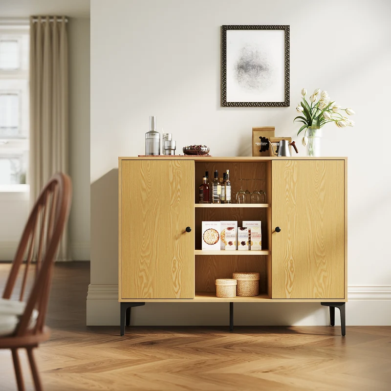 SIRHONA Buffet de salle à manger à 2 portes armoire de rangement Style moderne Meubles couleur bois, 120 x 35 x 93 cm