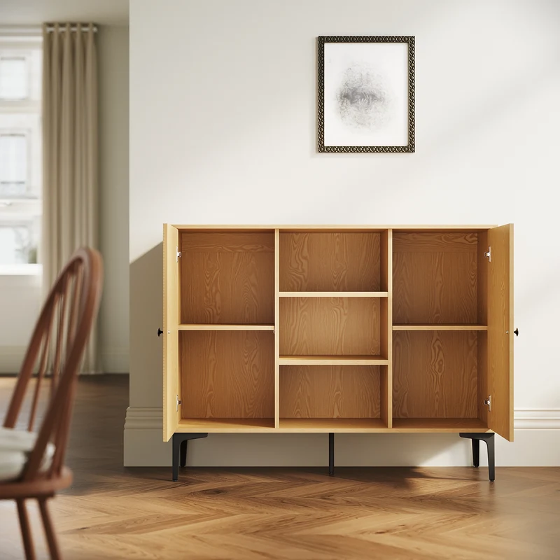 SIRHONA Buffet de salle à manger à 2 portes armoire de rangement Style moderne Meubles couleur bois, 120 x 35 x 93 cm