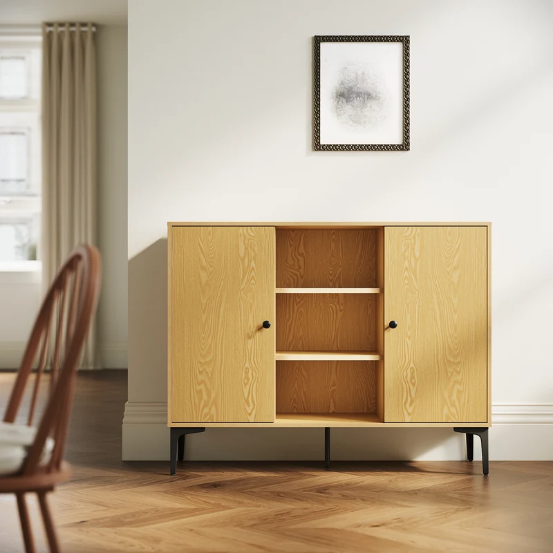 SIRHONA Buffet de salle à manger à 2 portes armoire de rangement Style moderne Meubles couleur bois, 120 x 35 x 93 cm