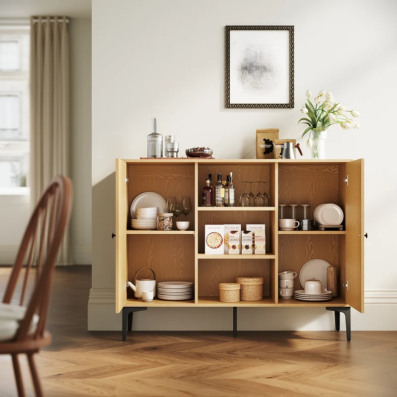 SIRHONA Buffet de salle à manger à 2 portes armoire de rangement Style moderne Meubles couleur bois, 120 x 35 x 93 cm