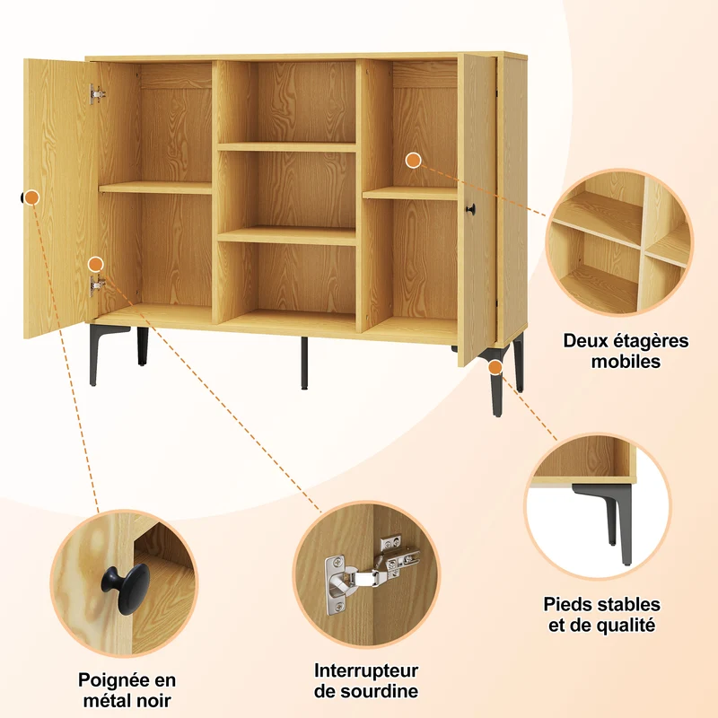 SIRHONA Buffet de salle à manger à 2 portes armoire de rangement Style moderne Meubles couleur bois, 120 x 35 x 93 cm