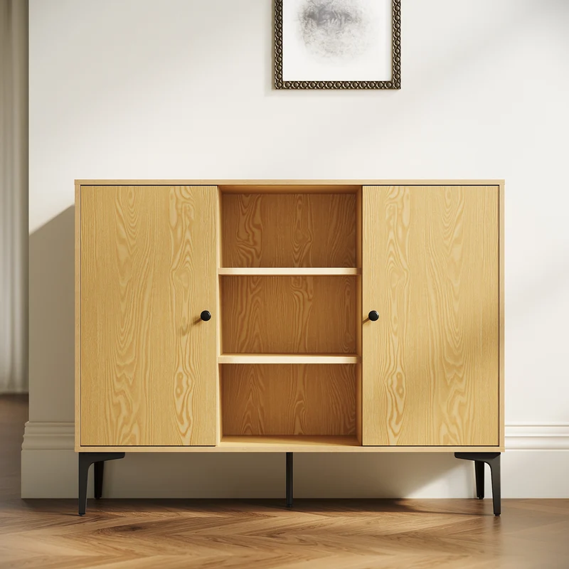 SIRHONA Buffet de salle à manger à 2 portes armoire de rangement Style moderne Meubles couleur bois, 120 x 35 x 93 cm