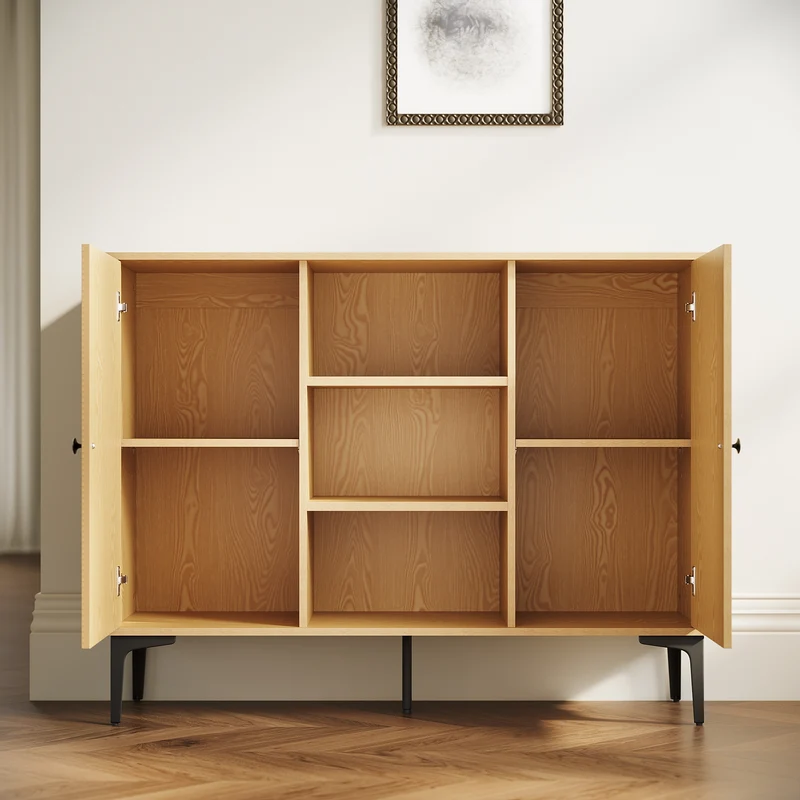 SIRHONA Buffet de salle à manger à 2 portes armoire de rangement Style moderne Meubles couleur bois, 120 x 35 x 93 cm