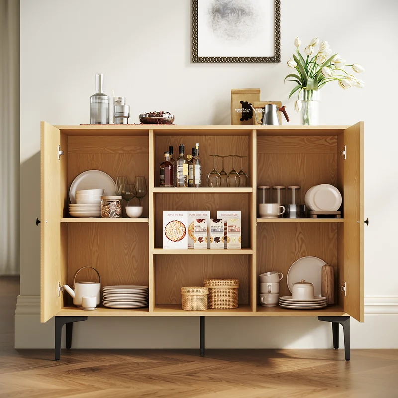 SIRHONA Buffet de salle à manger à 2 portes armoire de rangement Style moderne Meubles couleur bois, 120 x 35 x 93 cm