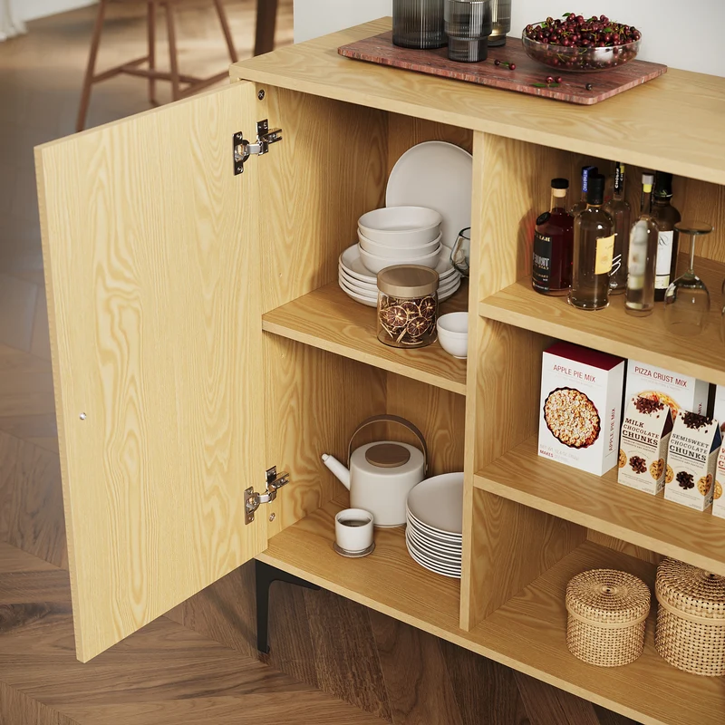 SIRHONA Buffet de salle à manger à 2 portes armoire de rangement Style moderne Meubles couleur bois, 120 x 35 x 93 cm