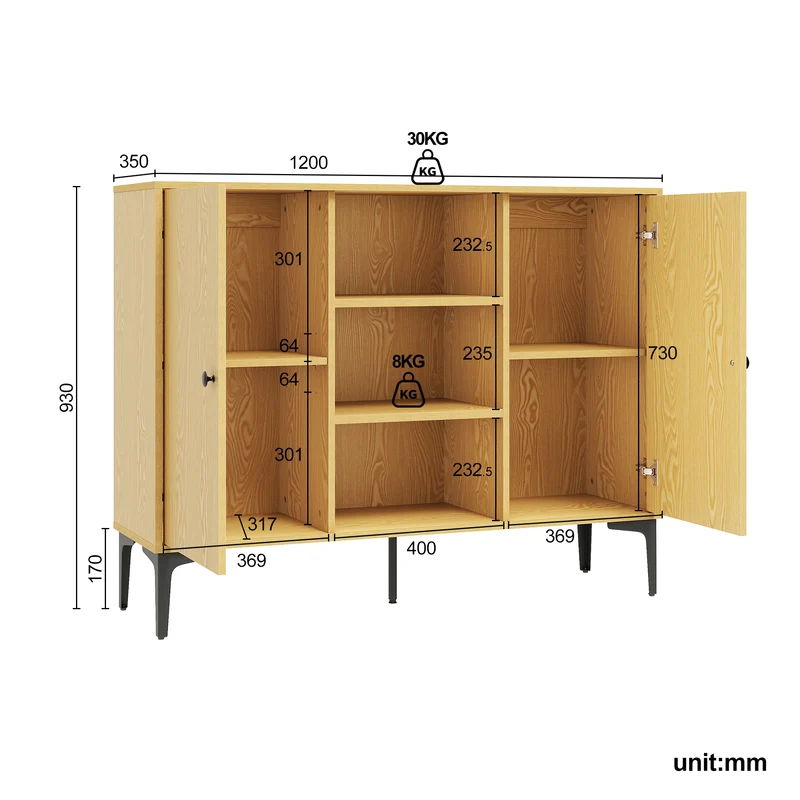 SIRHONA Buffet de salle à manger à 2 portes armoire de rangement Style moderne Meubles couleur bois, 120 x 35 x 93 cm