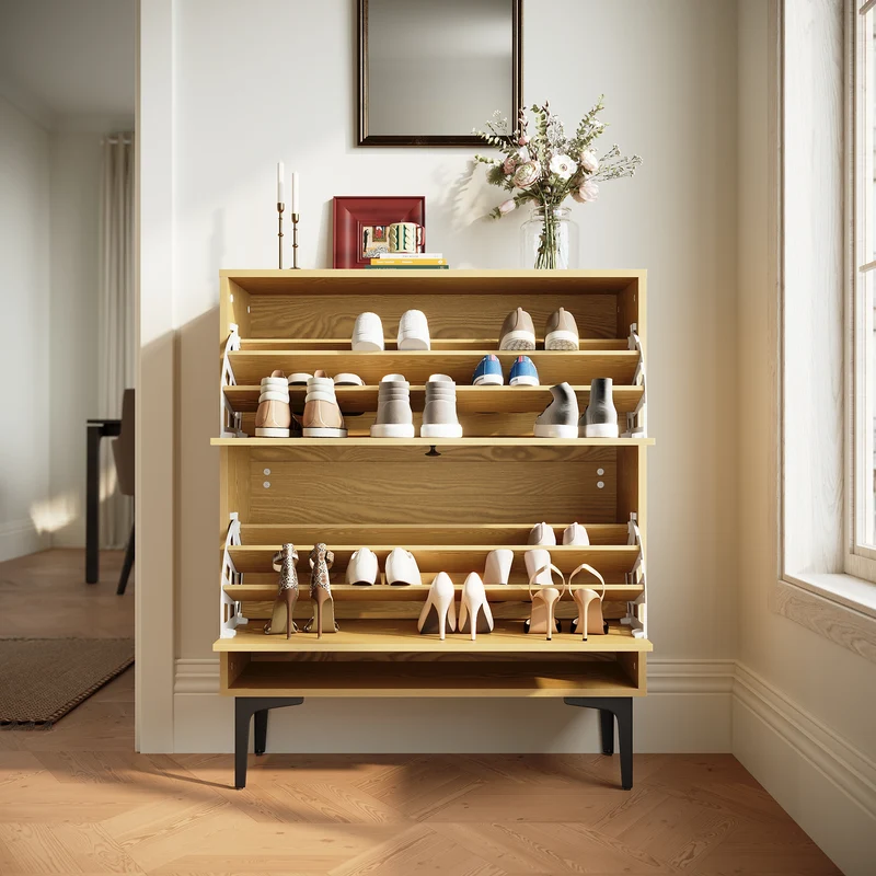 SIRHONA Meuble à chaussures 6 compartiments Commode à chaussures peu encombrante Meubles couleur bois 80x30x95 cm