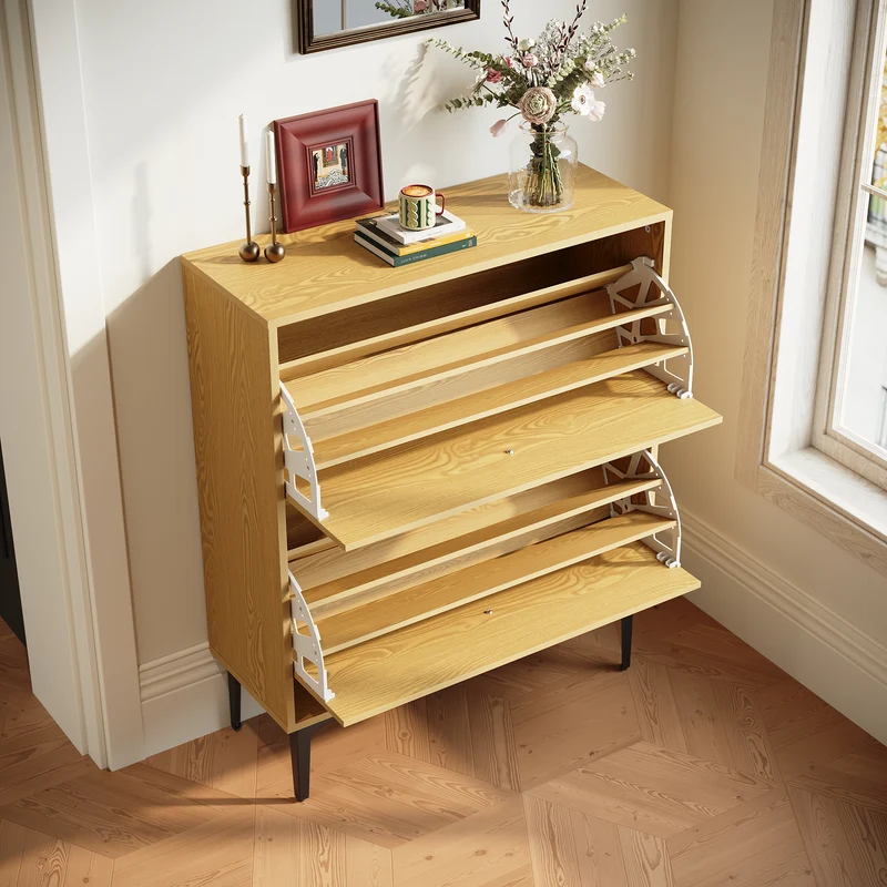 SIRHONA Meuble à chaussures 6 compartiments Commode à chaussures peu encombrante Meubles couleur bois 80x30x95 cm