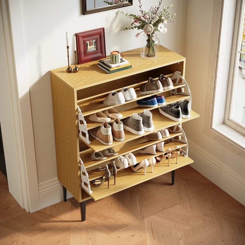 SIRHONA Meuble à chaussures 6 compartiments Commode à chaussures peu encombrante Meubles couleur bois 80x30x95 cm