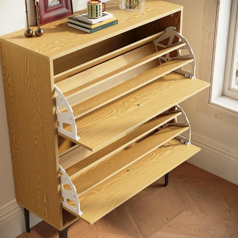 SIRHONA Meuble à chaussures 6 compartiments Commode à chaussures peu encombrante Meubles couleur bois 80x30x95 cm